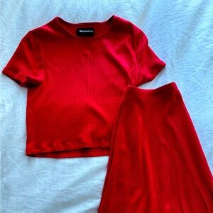 Reformation small crop top and slit skirt 2 piece.